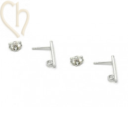 oorbellen fashion met barette 15mm Rhodium met ringetje