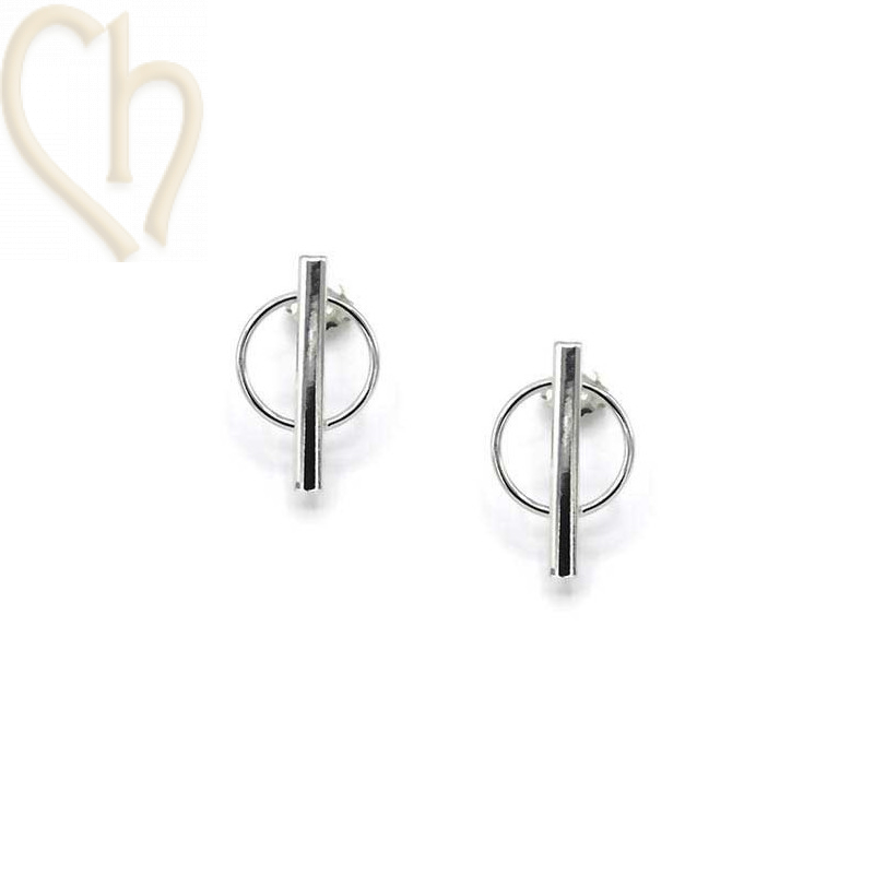 Boucles d'Oreilles barette 25mm Rhodium avec anneau 15mm