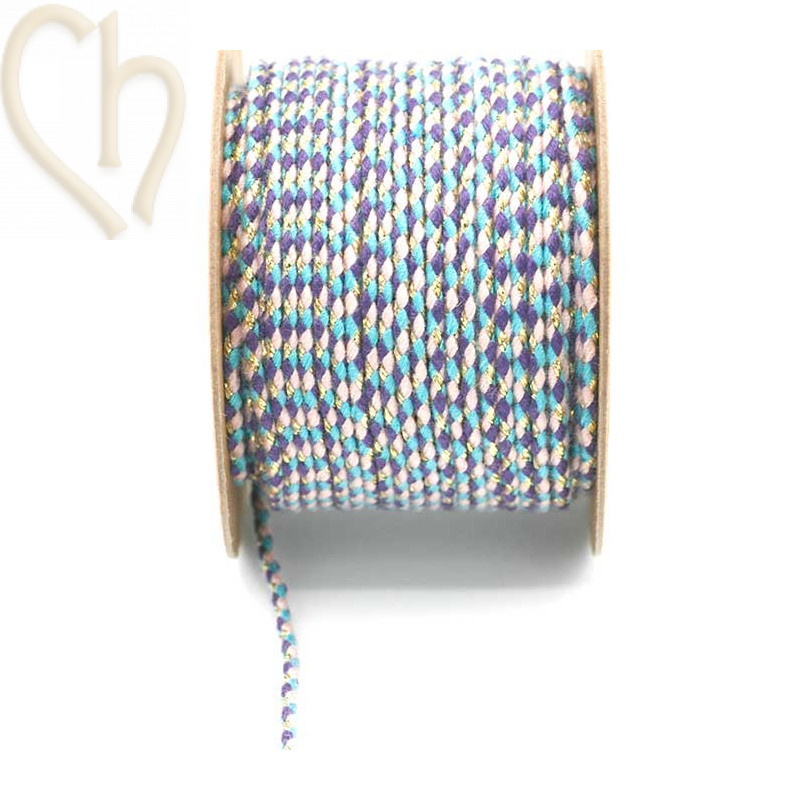 Macramé cord 2mm polyester Premium Quality Blauw Mauve Gold