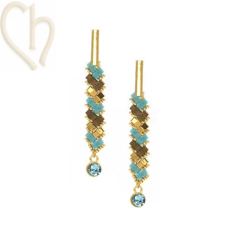 Kit boucles d'oreilles en Miyuki Half Tila Turquoise Gold - Elegant