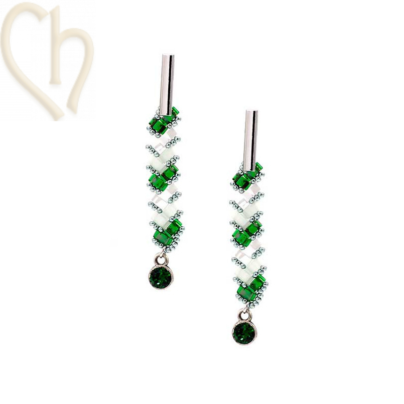 Kit boucles d'oreilles en Miyuki Half Tila Khaki Silver - Elegant