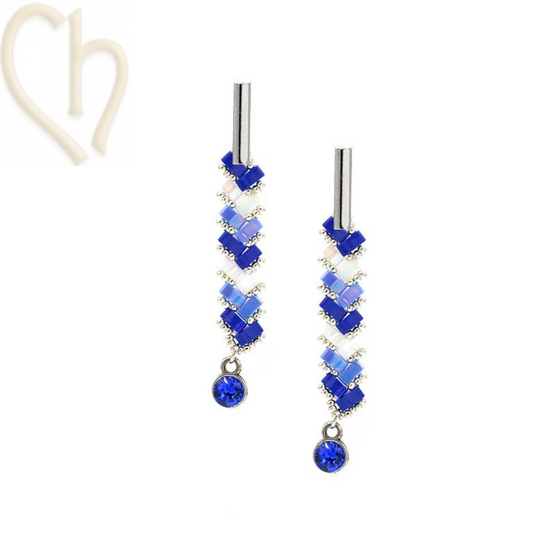 Kit boucles d'oreilles en Miyuki Half Tila Royal Blue Silver - Elegant