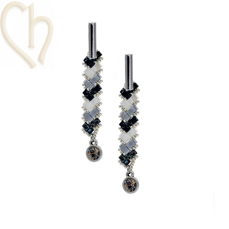 Kit boucles d'oreilles en Miyuki Half Tila Grey Black Silver - Elegant
