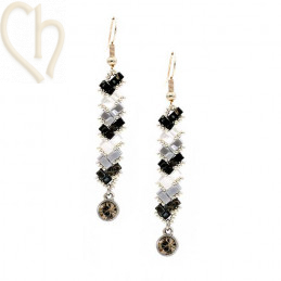 Kit boucles d'oreilles en Miyuki Half Tila Grey Black Silver - Elegant