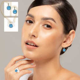 Set adjustable Ring and Earrings with Crystal 4470 Azure Blue