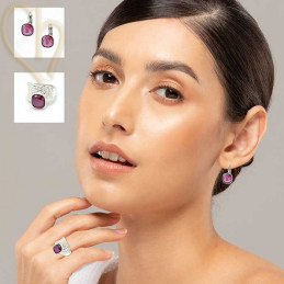 Set adjustable Ring and Earrings with Crystal 4470 Azure Blue