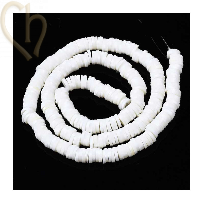 Rondelles Heishi 4mm Blanc Fleuri par Fil 40cm.