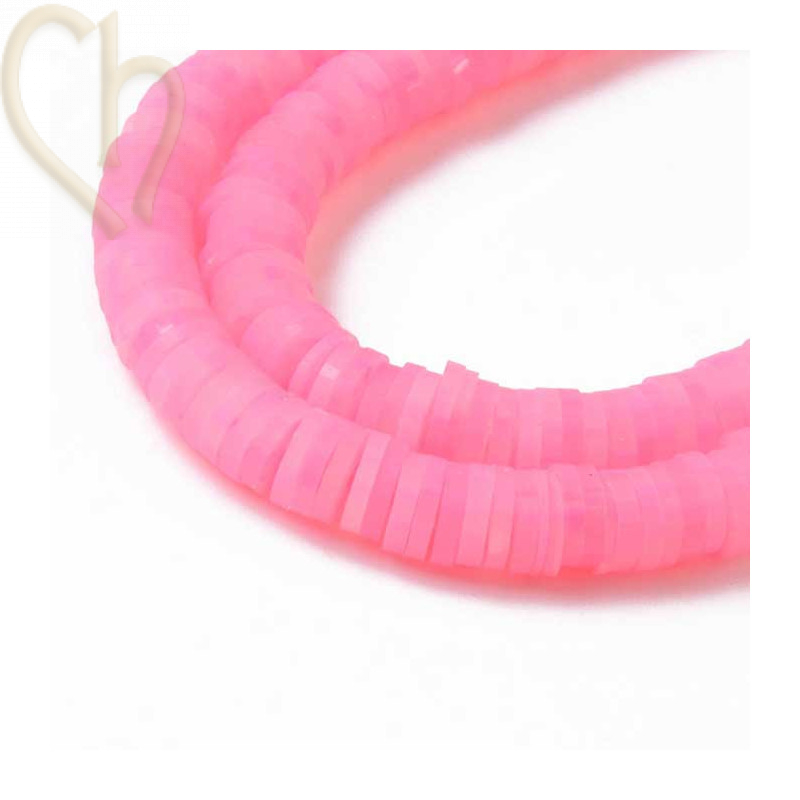 Rondelles Heishi 6mm Fluo Rose par Fil 40cm