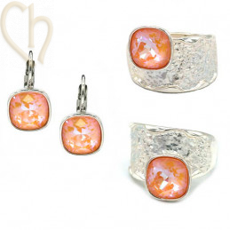 Kit Earrings and/or Ring adjustable with holder for 4470 10mm Peach Delite