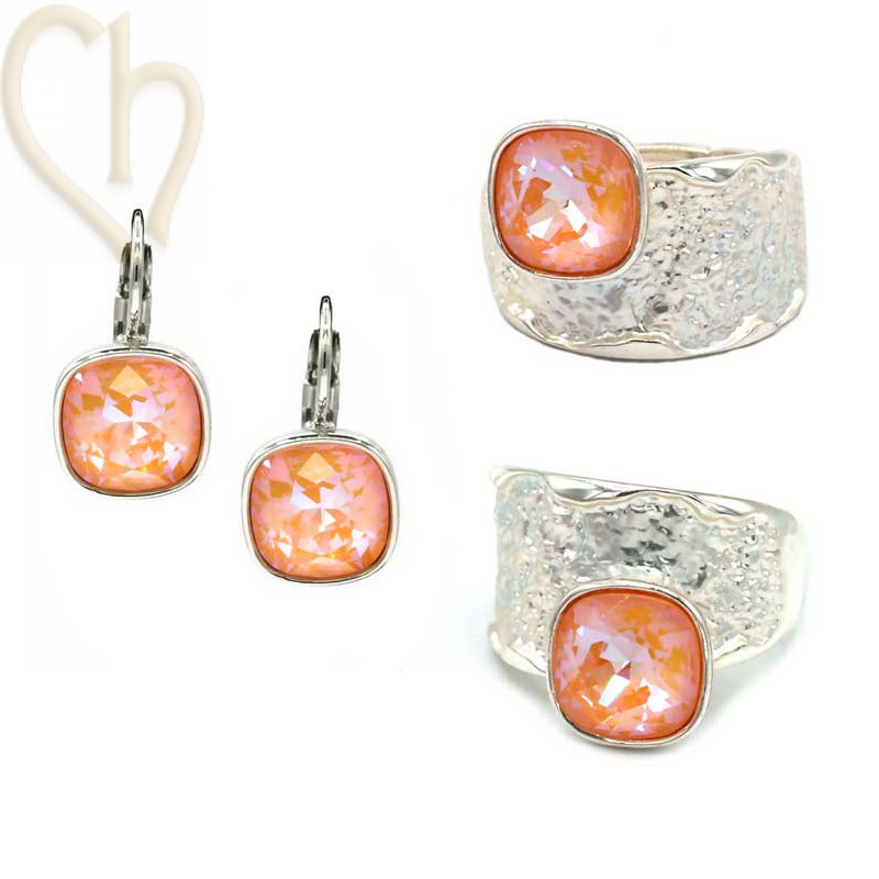Kit de Boucles d'oreilles et/ou Bague reglable élastique avec support pour 4470 10mm Peach Delite
