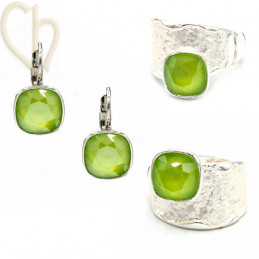Kit de Boucles d'oreilles et/ou Bague reglable élastique avec support pour 4470 10mm Lime
