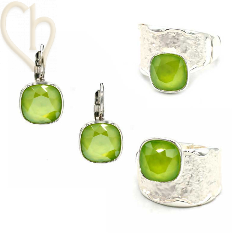 Kit van oorbellen en/of Ring regelbaar elastisch met houder voor 4470 10mm Lime