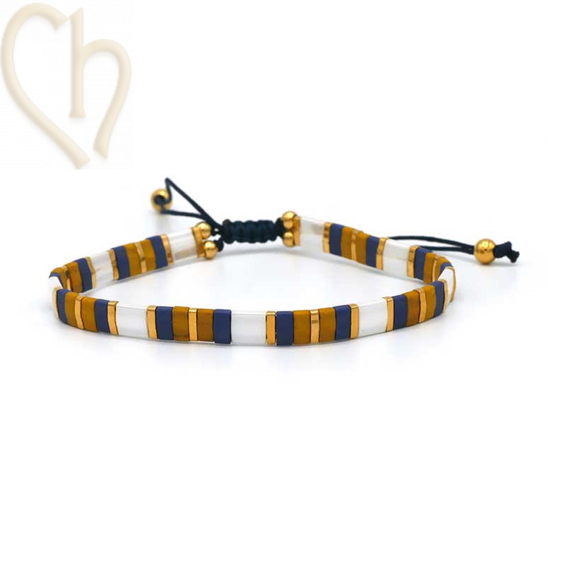 Kit bracelet avec Miyuki perles Tila Mustard Ivory Blue