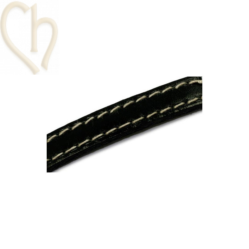 leder 10mm met contrast stiksels zwart