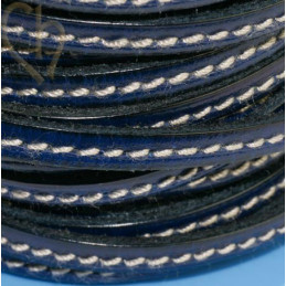 leather 5mm with contrast stitches blue