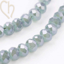 Round flattened facetted glasbead 3x2mm color Light Steel Blue