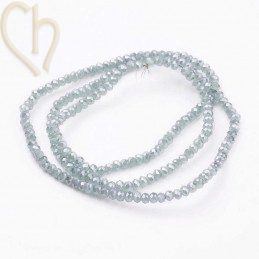 Ronde platte gefacetteerde glaskraal 3x2mm kleur Light Steel Blue