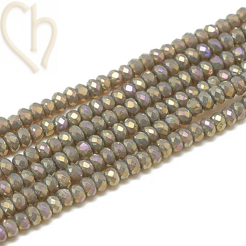 Round flattened facetted glasbead 3x2mm color Coffee