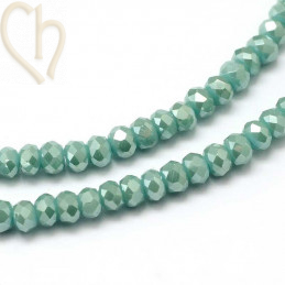 Ronde platte gefacetteerde glaskraal 3x2mm kleur Aquamarine