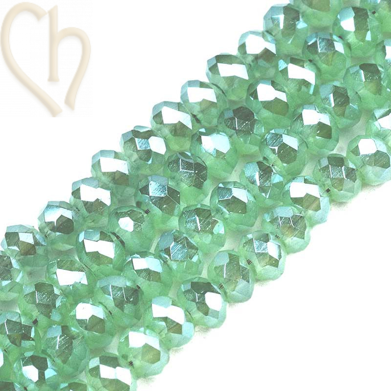 Ronde platte gefacetteerde glaskraal 3x2mm kleur Medium Aquamarine