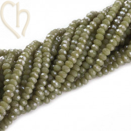 Round flattened facetted glasbead 3x2mm color Dark Olive Green 2