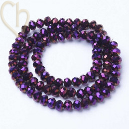 Round flattened facetted glasbead 3x2mm color Purple Plated