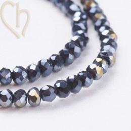 Round flattened facetted glasbead 3x2mm color Black