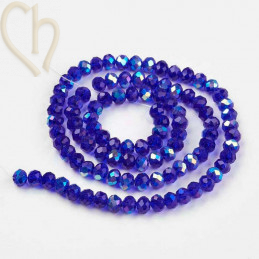 Round flattened facetted glasbead 3x2mm color Blue Rainbow
