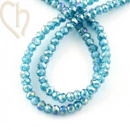 Round flattened facetted glassbead 3x2mm color Cadet blue