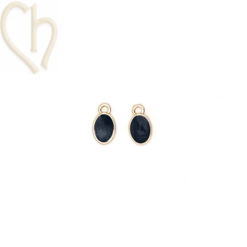 hanger 10x6mm Ovaal Gold Plated met Emaille - Zwart