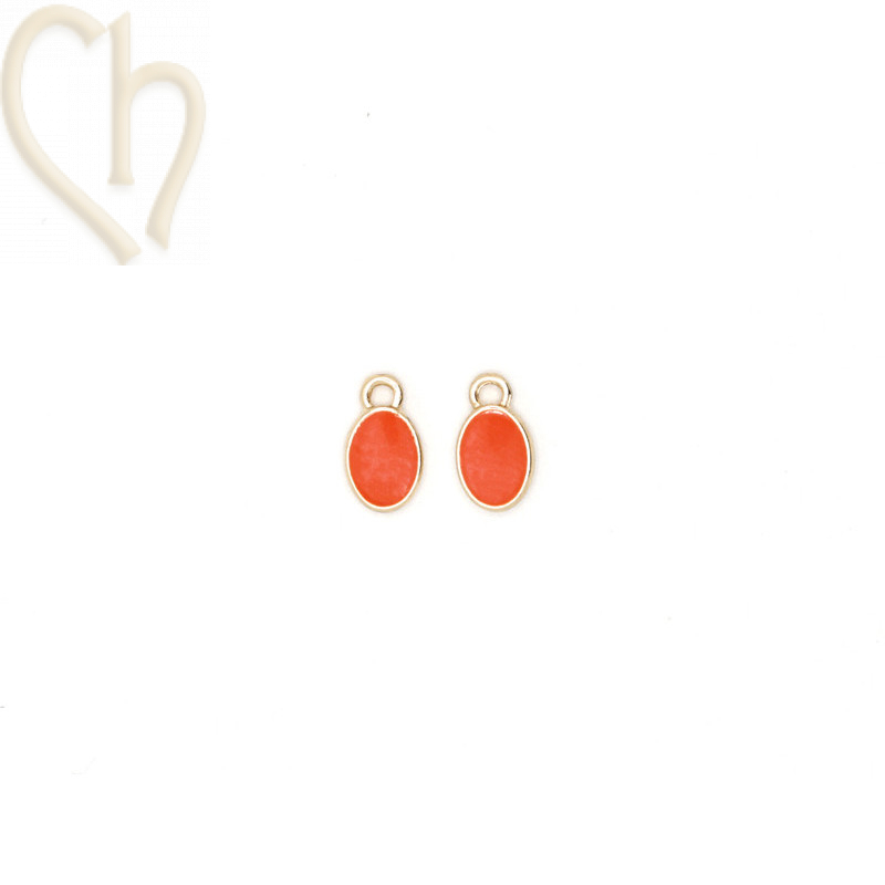 Hanger 10x6mm Ovaal Gold Plated met Emaille - Orange