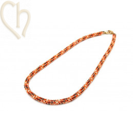 Halsketting "Prague" met glaskralen 3x2mm en Rocailles - FIRE