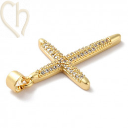 Charms Gold Plated croix 30mm avec strass