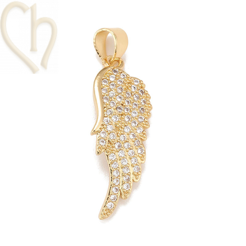 Charms Gold Plated wing 25mm with rhinestones
