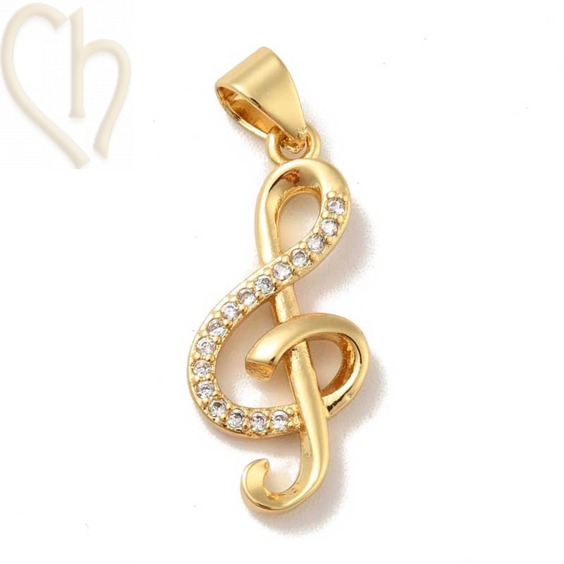 Charms Gold Plated Music Note 22mm with rhinestones