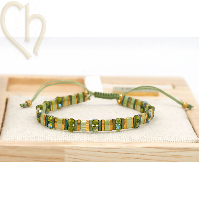 Special Edition Kit bracelet with Miyuki Tila and Cristals Charl'stone Green Gold