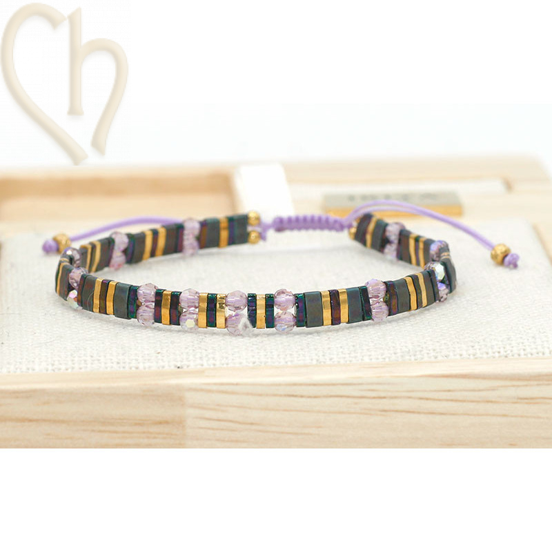 Special Edition Kit bracelet with Miyuki Tila and Cristals Charl'stone Purple Black