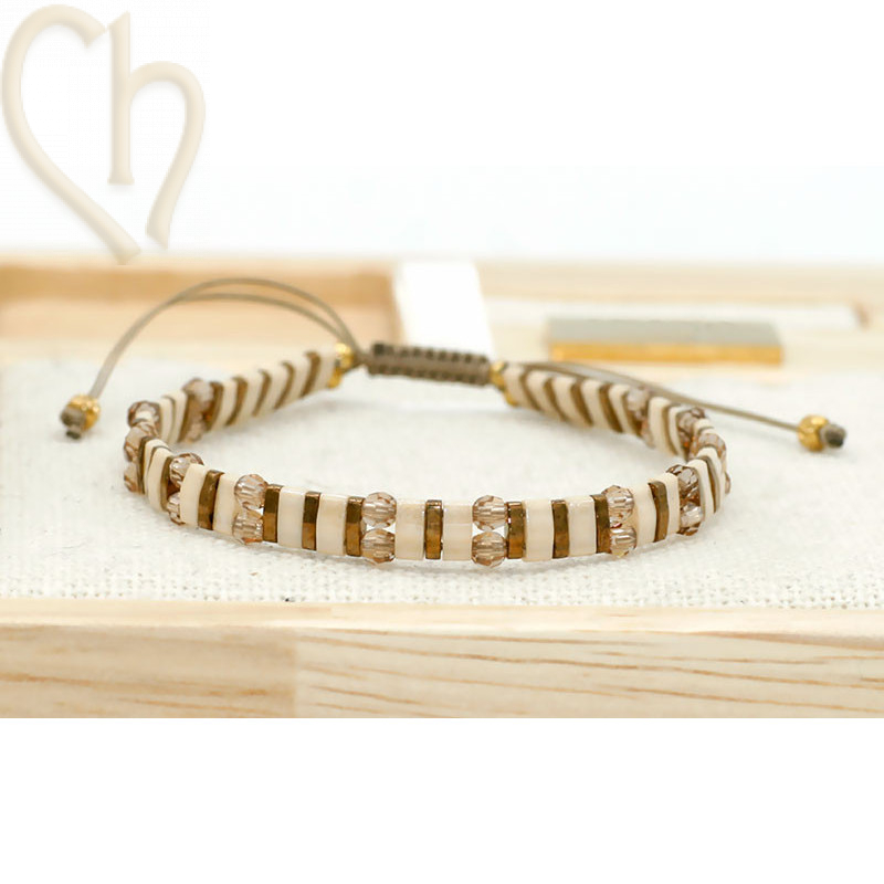 Special Edition Armbandje met Miyuki kralen Tila en Crystals Charl'stone Creamy Gold