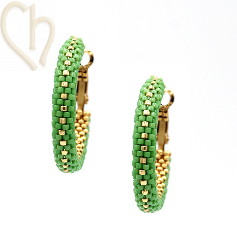 Kit DIY boules d'oreilles créoles 30mm / bracelet Vert Pastel