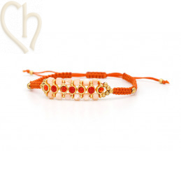Kit van macramé armbandje met emaille connectors en strass PP24 Rood Copper