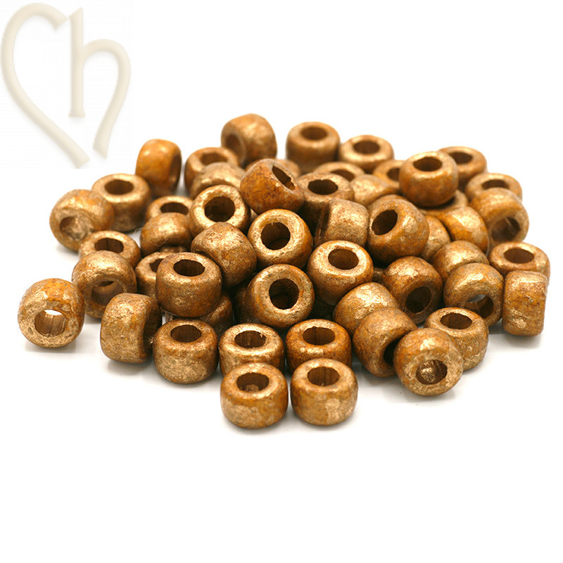 Ceramic Tube bead 9*5mm Light Brown Gold