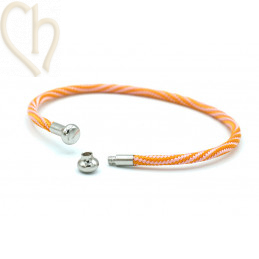 Armbandje edelstaal met Cord en afdraaiend eindstukje - Orange en Rhodium
