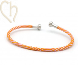 Bracelet stainless steel and Cord with screwable end - Orange and Rhodium