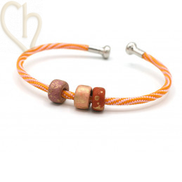 Armbandje edelstaal met Cord en afdraaiend eindstukje - Orange en Rhodium