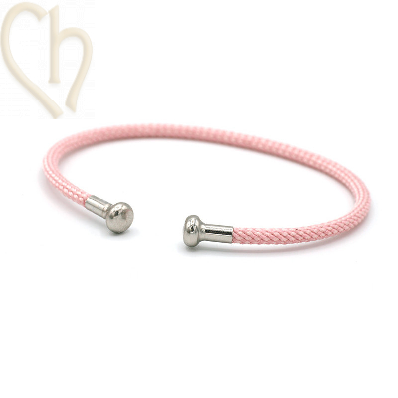 Bracelet Jonc acier Corde avec embout visé - Rose et Rhodium