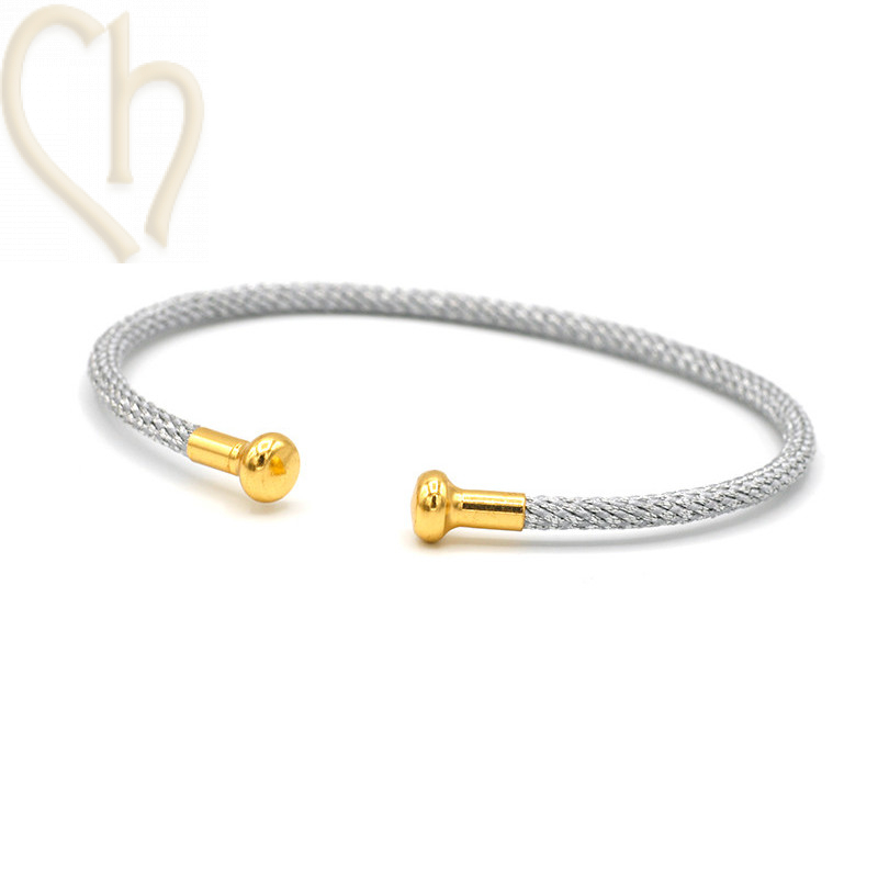 Armbandje edelstaal met Cord en afdraaiend eindstukje - Grijs Gold