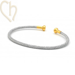 Bracelet Jonc acier Corde avec embout visé - Gris Gold Plated