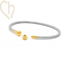 Bracelet Jonc acier Corde avec embout visé - Gris Gold Plated