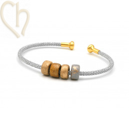 Bracelet stainless steel and Cord with screwable end - Grey Gold Plated