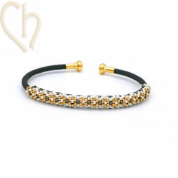 Bracelet Jonc acier Corde avec embout visé - Noir Gold Plated